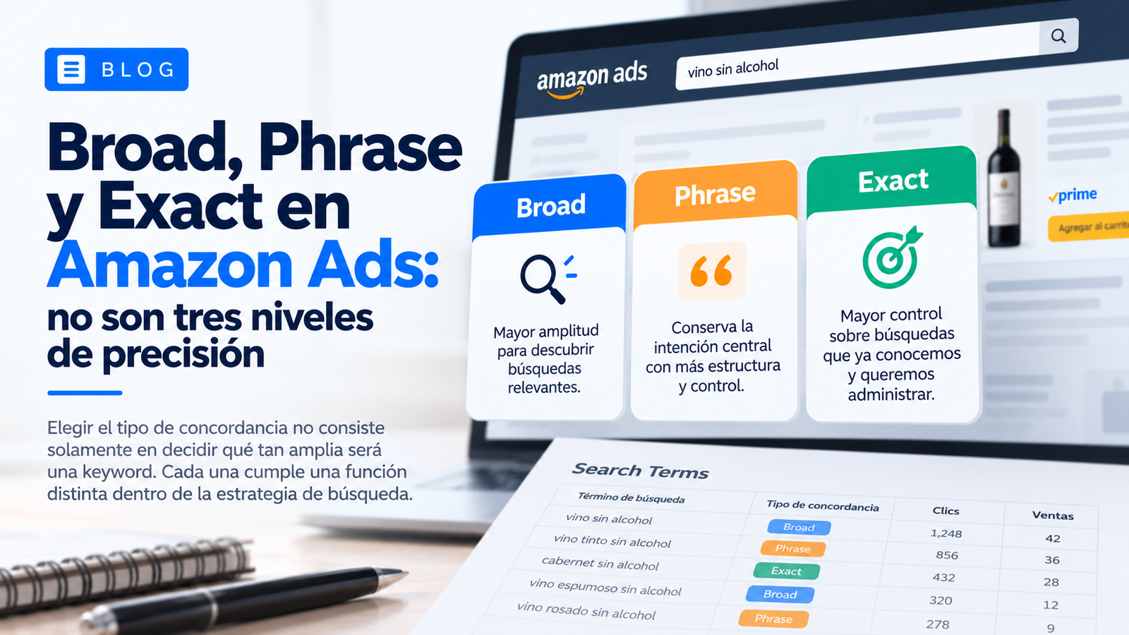 Broad, Phrase y Exact en Amazon Ads: no son tres niveles de precisión